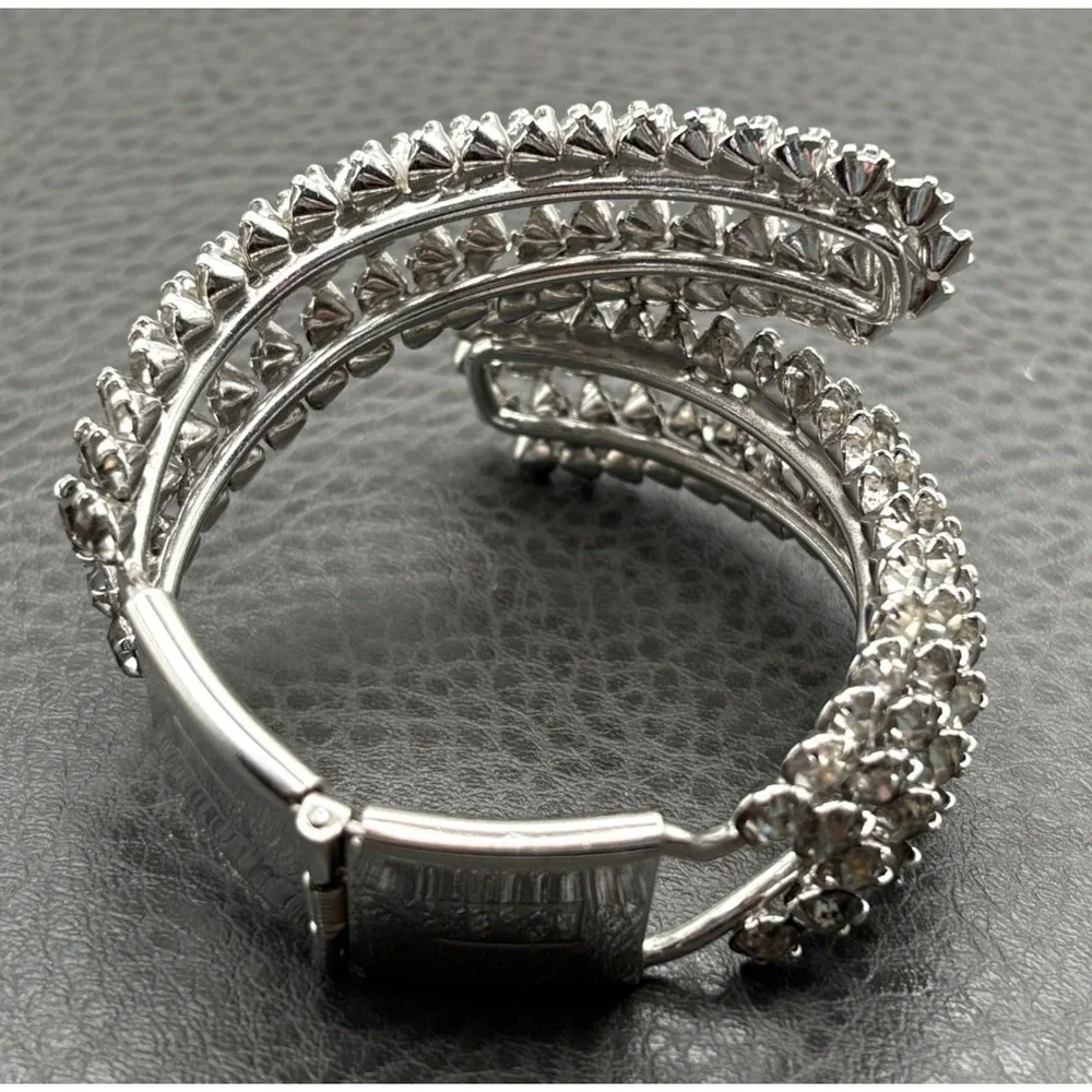 Clear Rhinestone Encrusted Bangle Bracelet Prong Set Clamper Style 6